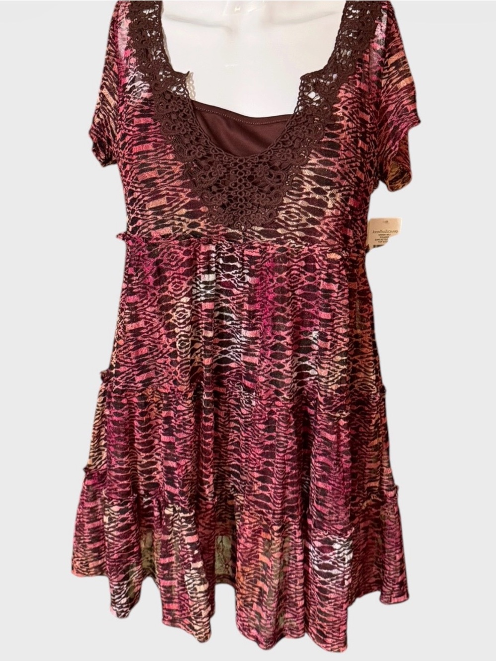 JohnPaulRichard Pink & Brown Floral Lace-Trim Blouse